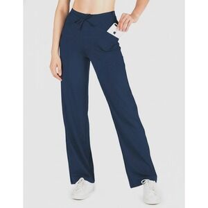 YogiPace Navy Blue Wide Leg Athletic Pants Drawstring Waist Womens Medium NWT‎